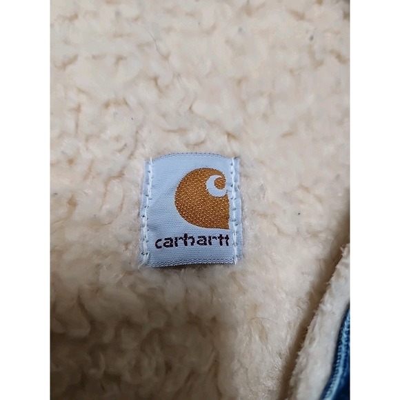 Vintage 80s Carhartt Denim Vest Men's  Large Tall Sherpa Lined Workwear Snap USA - Picture 2 of 16